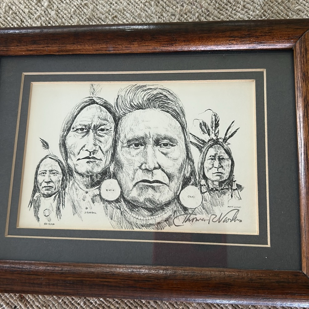 Framed Native American Sketch Art